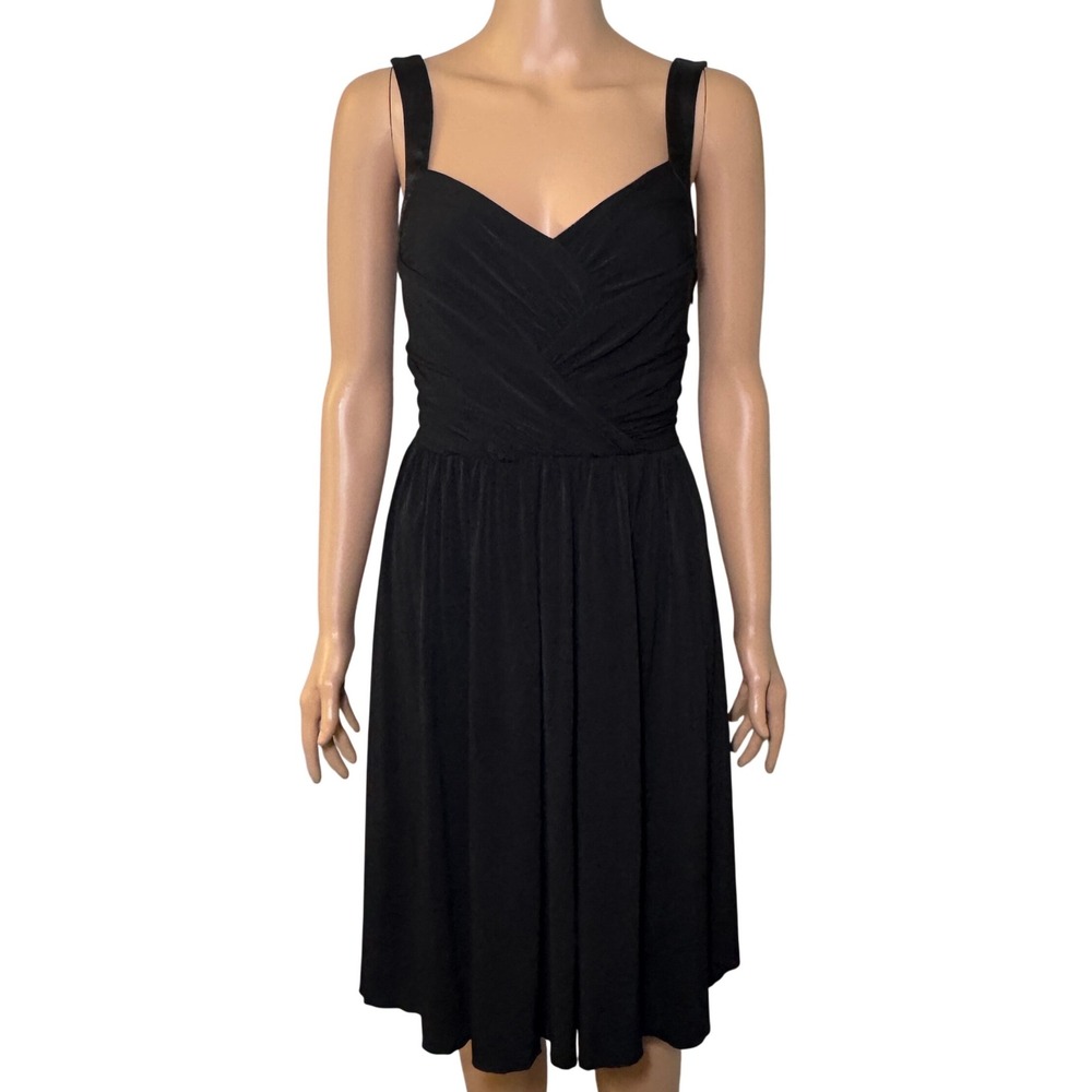 Ann Taylor Black Ruched V-Neck Fit &‎ Flare Cocktail Dress Satin Straps Size 6